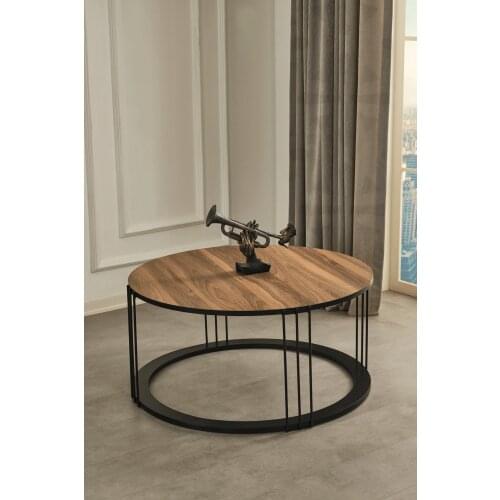 Roman Black Metal Pedestal, walnut Veneer Mdf'li Medium coffee table coffee tables table basse furniture living room table