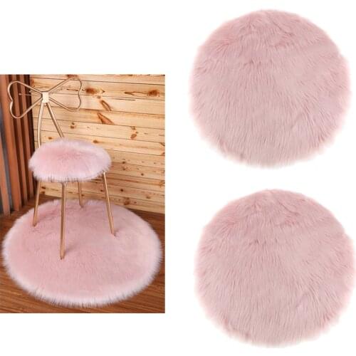 2 pieces Faux Fur Seat Cushion Pad Artificial Sheepskin Mat Pink 35cm