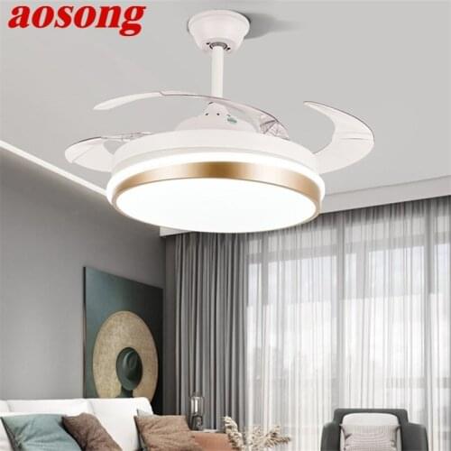 AOSONG Ceiling Fan Light Invisible Lamp With Remote Control Modern Simple LED For Home Living Room