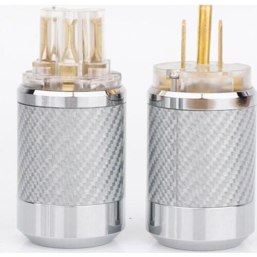 Preffair WCF4-TG Top Clear Carbon Fiber Gold Plated With gasket European standard AC Power Plug IEC Female Plug DIY Mains Power