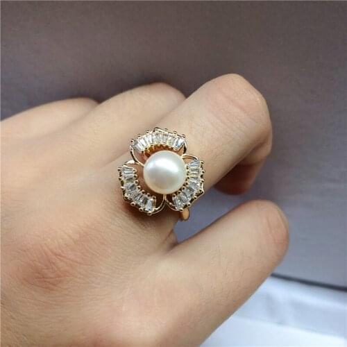 NO PEARLS Gold Plated Ring Base Mountings Findings Settings Adjustable Ring Jewelry Parts Fittings Accessories for Pearl Beads