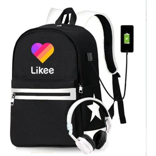 Russia Likee App "LIKEE 1 (Like Video)" Backpack USB Charging Bags Men Anti-theft Heart Cat School Bags for Teenage Girls