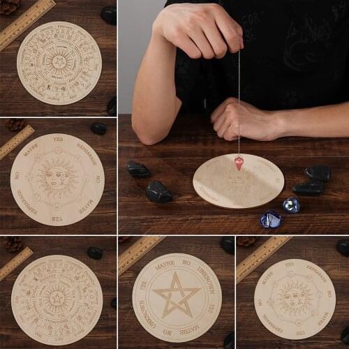 Hexagonal Pointed Pendant Pendulum Laser Cut Wall Sign Wooden Pendulum Board Slice Wood Base with Stars Sun and Moon
