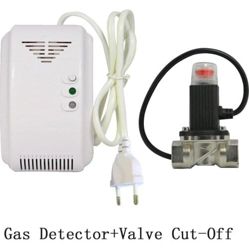 1 PCS 220VAC Combustible Gas Alarm Include Valve Cut Off Gas Leaking Coal Natural LPG Gas leak detector DN15 Kitchen Safe Device