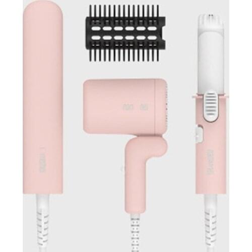 HMPWL Mini folding hair dryer, curling rod, straight hair comb, hair dryer, hairdressing 3-piece set, portable travel