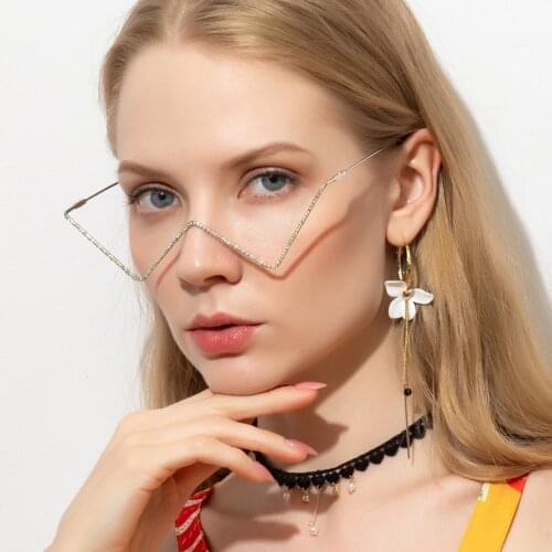Stylish Simple letter V Half Frame Water Glasses Frame Women Female Diamond Ladies Shades Rhinestone Lensless Spectacle Frame