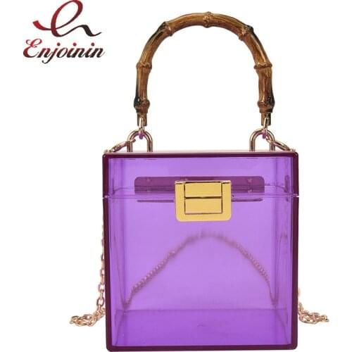 Transparent Acrylic Box Party Clutch Evening Bag for Women Bamboo Handle Purses an Handbags Designer Bag Chic Chain Shoulder Bag
