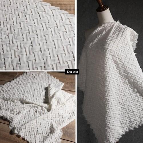 80*60cm Fold Texture Clothing Fabric Geometric weaving Square Pattern Three Chiffon Fabric Special Design Cloth DIY