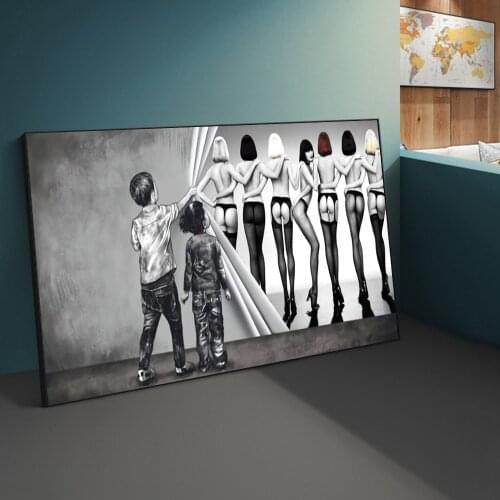 Street Graffiti Art Behind The Curtain Abstract Canvas Painting Sexy Woman Poster Print Wall Art Picture Cuadros for Living Room