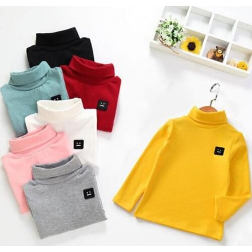 2020 Spring Baby Girls T-shirts New Casual Turtleneck Children Boys Tees Shirts Long Sleeve Warm Autumn Clothing Toddler Tops