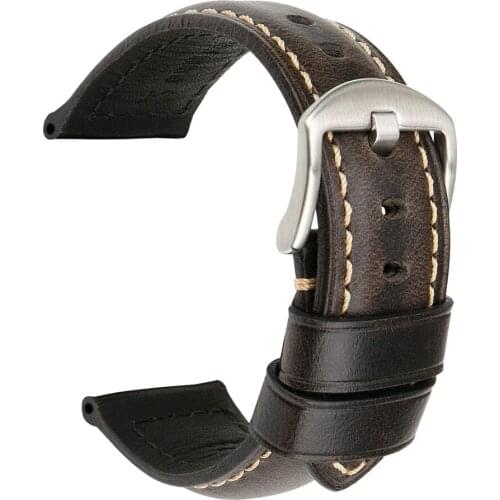 Vintage Oil Wax Leather Strap Women Men Watch Band Green Color Brown Straps 20mm 22mm 24mm 26mm Watches Replacement Wrist Belt