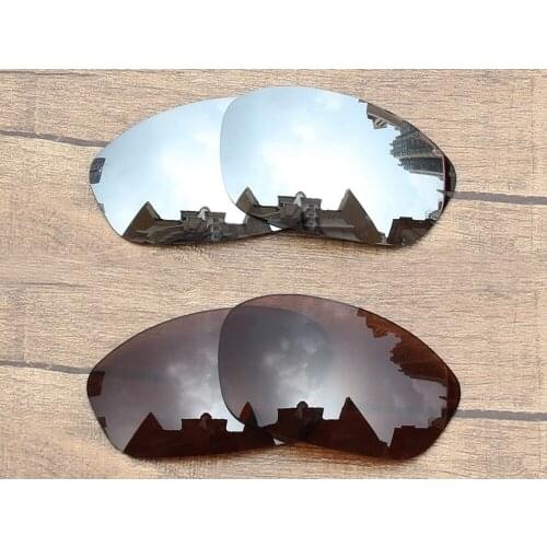 Vonxyz 2 Pairs Chrome Mirror & Bronze Brown Polycarbonate Replacement Lenses for-Oakley Straight Jacket 2007 Frame