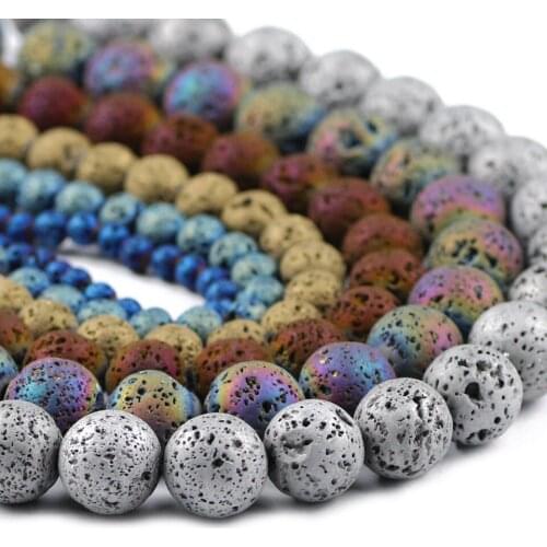 YHBZRET gold silve Purple Volcanic Lava Natural Stone 4/6/8/10/12MM Round Loose beads Jewelry Making bracelets DIY Accessories