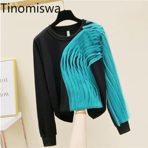 Tinomiswa Korean Style Sweatshirt Women Gauze Patchwork Contrast Color Long Sleeve Hoodies O Neck Casual Outerwear Ropa Mujer