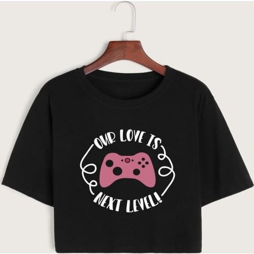 Our Love Is Next Level Game Womens Crop Shirt Cropped T-Shirt Crop Top Tee Summer Short Sleeve Cotton Tops Graphic T-Shirts
