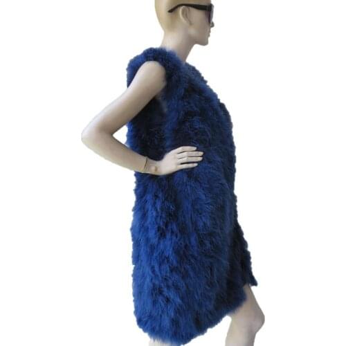 Womens Genuine Real Ostrich Feather Fur long Vest Fashion Royal Blue Winter