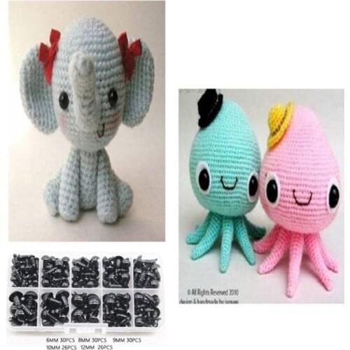 142pcs 6-12mm Black Plastic Craft Safety Eyes for stuffed Animal Doll DIY Toy