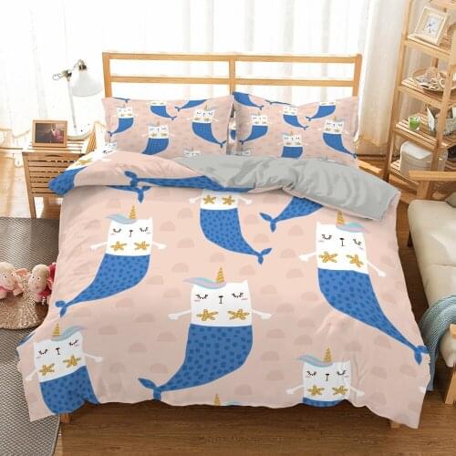 2/3pcs Cute Mermaid Luxury Duvet Cover Full Size Children Bedding Set queen Quilt Cover Soft Comforter Cover Bedspread 200*240