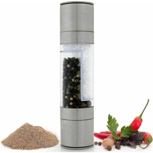 2 In 1 Stainless Steel Salt & Pepper Grinder Manual Shake Adjustable Herbs Spice Pepper Milling Kitchen Gadget Cocina