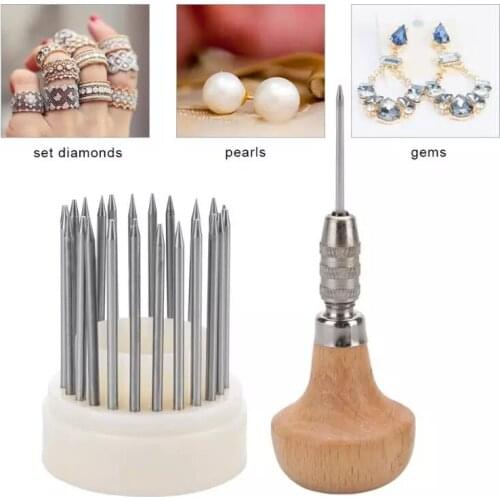 23pcs Bead Grain Tool Sets Graver Beader with Graver Wood Handle for Diamond Stone Setting Graver Jeweler Jewelry Tool