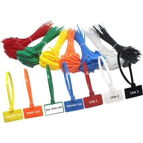 250pcs/bag Easy Mark 4*150mm Nylon Cable Ties Tag Labels Plastic Loop Ties Markers Cable Tag Self-locking Zip Ties with Stickers