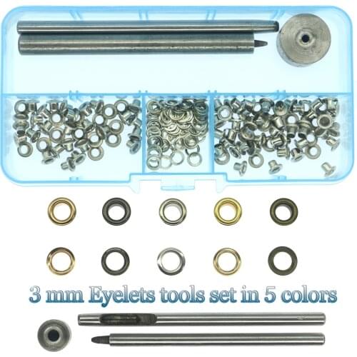 3/3.5mm 100set 5 colours hollow rivet eye button for belt buckle clothing decoration buckle eyelet and Eyelet Punch Die Tool Set