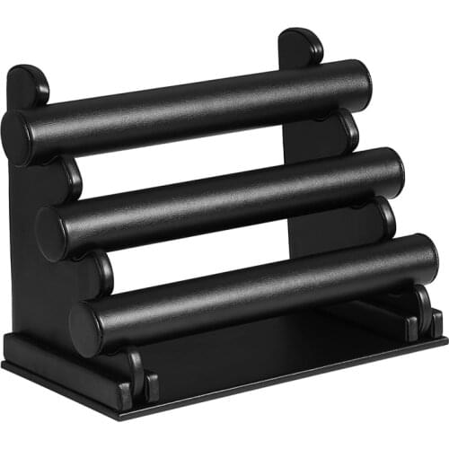 3-Layer PU 3 Rod Type Bracelet Holder, Used for Necklace, Storage Box, Bracelet Watch Beaded Jewelry Display Stand Black