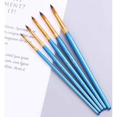 5xWatercolor Gouache Paint Brushes Round Pointed Tip Nylon Hair Set Art Supplies E56C