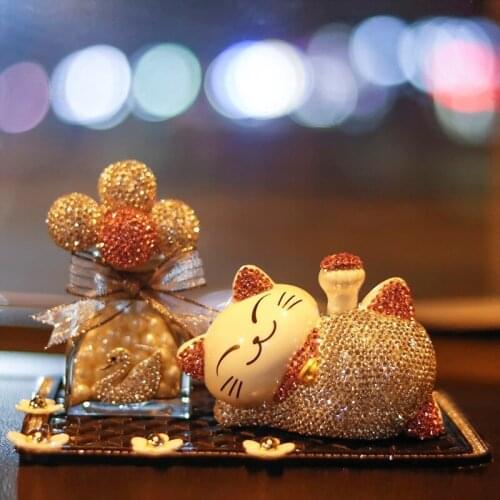 LUCKY CAT SOLAR CAR DECORATION ACCESSORIES FLAT BACK RESIN KAWAII MINIATURE FIGURINES HOME DECOR MODERN AMETHYST STONE CRYSTALS
