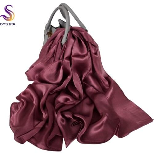 [BYSIFA] Luxury Georgette Silk Scarf Spring Ladies Brand 100% Natural Silk Shawl Scarf Fall Winter Long Scarves 180*70cm