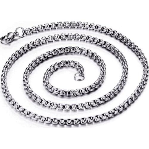 3mm Square Pearl Chain 60cm Necklace Gold/Black/Silver Color Link Chain Mens Boys Gift