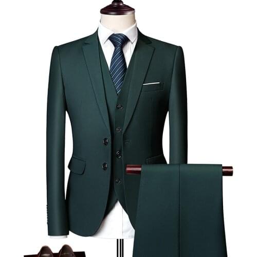 2021New Business Formal Men Suits Solid 2-Button Blazer Pants Marriage Tuxedo Male 3 Piece Suit Men Terno Wedding Suit Slim Fit