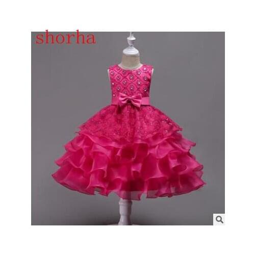 Girls Flower Formal Party Ball Gown Prom Princess red dress Wedding Children Girl Diamond Princess Dress