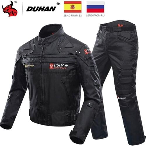 DUHAN Motorcycle Jacket Four seasons Kits Windproof Protective Gear Jacket + Pants Set Hip Protector Riding Suit Motorcycle Pant