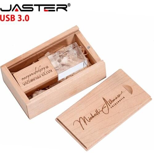 JASTER Crystal&Wooden maple/walnut USB pen drive 4GB 8GB 16GB 32GB 64GB 128GB External Storage custom logo flash memory