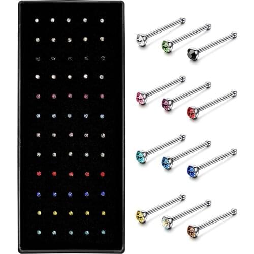 Simple Crystal Rhinestone Nose stud Stainless Surgical Nose Piercing Stud Superfine ear bone needle earrings Body Jewelry