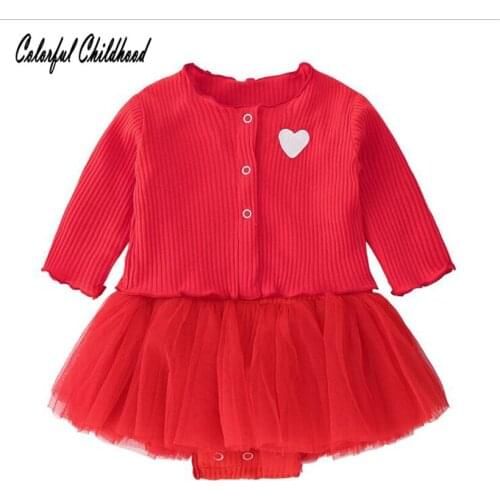 0-24m newborn baby clothes cotton long sleeve heart design jumpsuit toddler baby girls tutu dress bebe vestidos Spring autumn