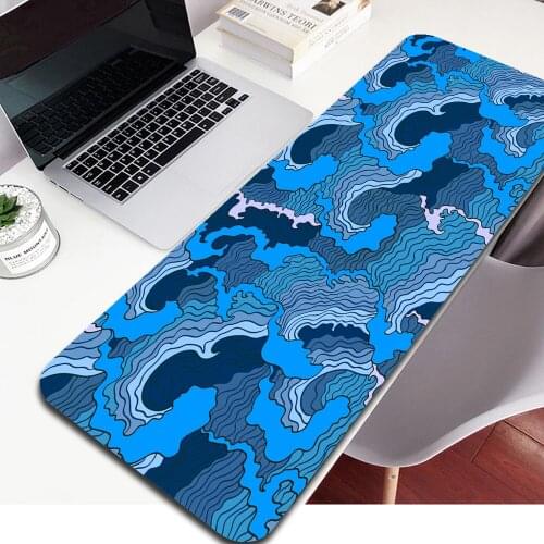 Gaming Mouse Pad Blue Wave Design Notebook PC Gamer Keyboard Carpet Mat Large Mouse Pad Desktop Gaming Accessories Gaming Desk
