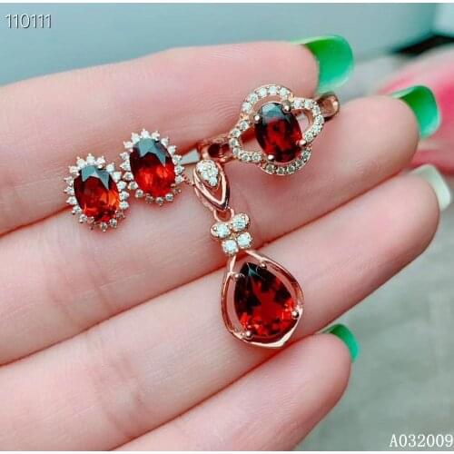 KJJEAXCMY fine jewelry 925 sterling silver inlaid natural garnet earrings ring pendant exquisite girl suit support test
