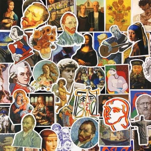 52PCS Van Goghs Works Mona Lisa Stickers Motorcycle Travel Luggage Phone Guitar Skateboard Waterproof Classic Toy Stickers