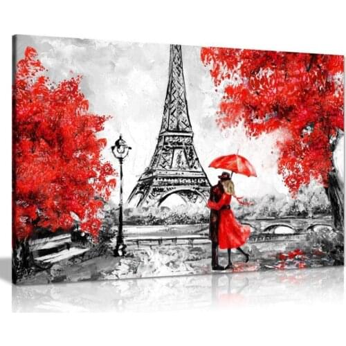 Paris Oil Painting Reproduction Tower Red Umbrella Canvas Wall Art Picture Print On Canvas Home Decor Drop shipping