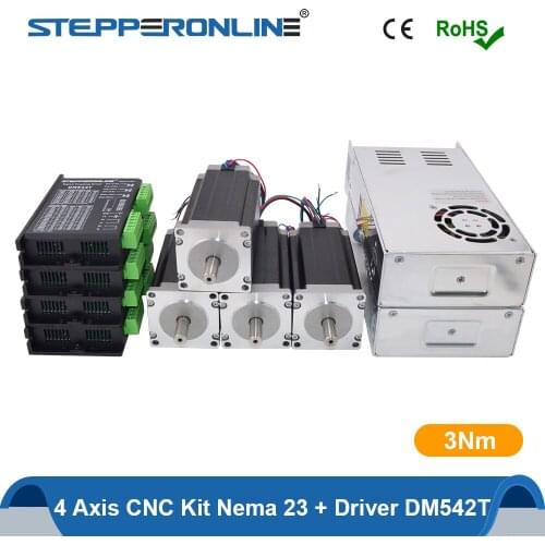 STEPPERONLINE 4 Axis CNC Router Kit 3Nm Nema 23 Stepper Motor 3.5A 113mm & Stepper Driver DM542T & 2pcs Power Supply 250W 36V