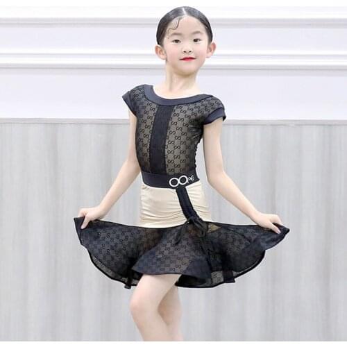 Black Latin Dance Skirt Set Girls Summer Clothes Stage Costume Designer Clothes Lace Tango Dancing Outfit Tap Dance Wear DL7675