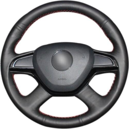 Top Leather Steering Wheel Hand-stitch on Wrap Cover For Skoda Octavia 15-16 Fabia 2014 Rapid 13-15 Superb 2013-2016 Yeti