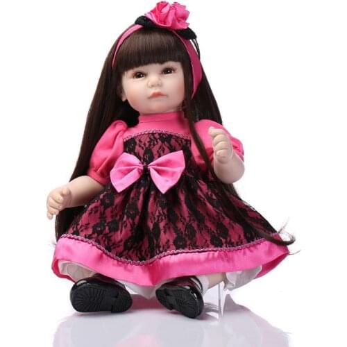 52cm Silicone Reborn Long Hair Girl Dolls Realistic Baby Purple Flower Dress Newborn Alive Boneca Cute Babies Toys for Kids