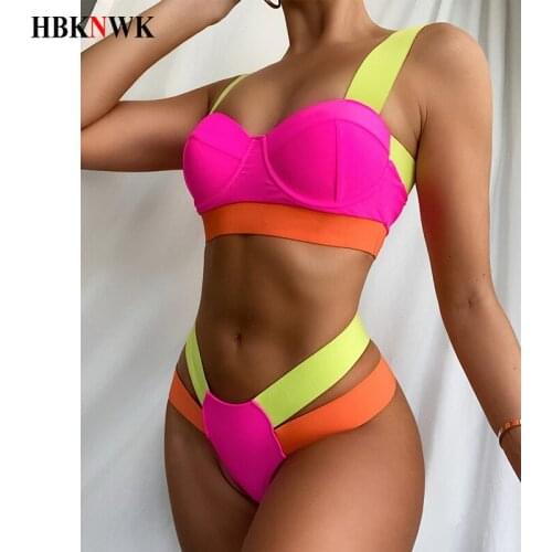 New Splicing Bikini Push Up Swimsuit Womens Swimwear 2021 Summer Sexy With Bra Cup Bikinis Set Female Bather Bathing Suits Swim
