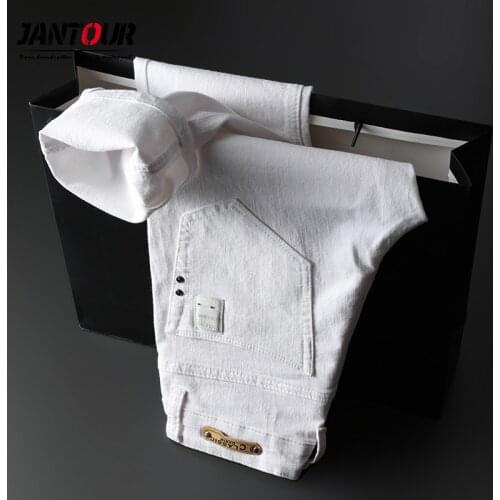 Spring Summer Men Thin White Jeans Fashion Casual Classic Style Cotton Slim Fit Soft Trousers Male Brand Advanced Stretch Pants