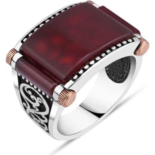 Agate Stone Silver Men 'S Ring