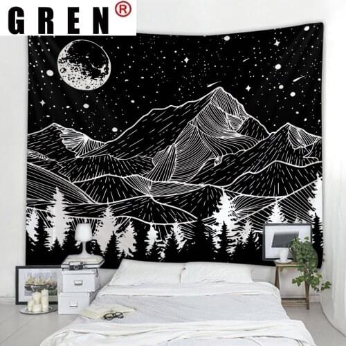 GREN Tapestry Mountains Moon Wall Rugs Wall Hanging Fabric Mural Background Cloth Towel Beach Fabric Blanket Living Home Decor