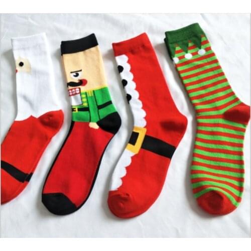 Men Socks Cute Christmas Cartoon Santa Claus Casual Cotton Autumn Winter Knee-High Socks Funny Happy Harajuku Calcetines